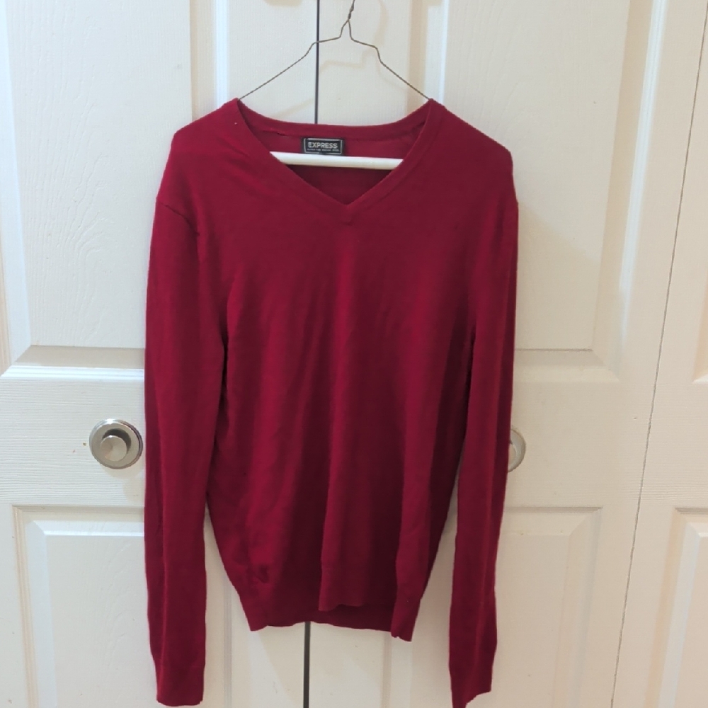 Express Women's Deep Red V-Neck Sweater